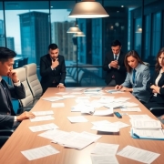 Distressed businesspeople around a conference table