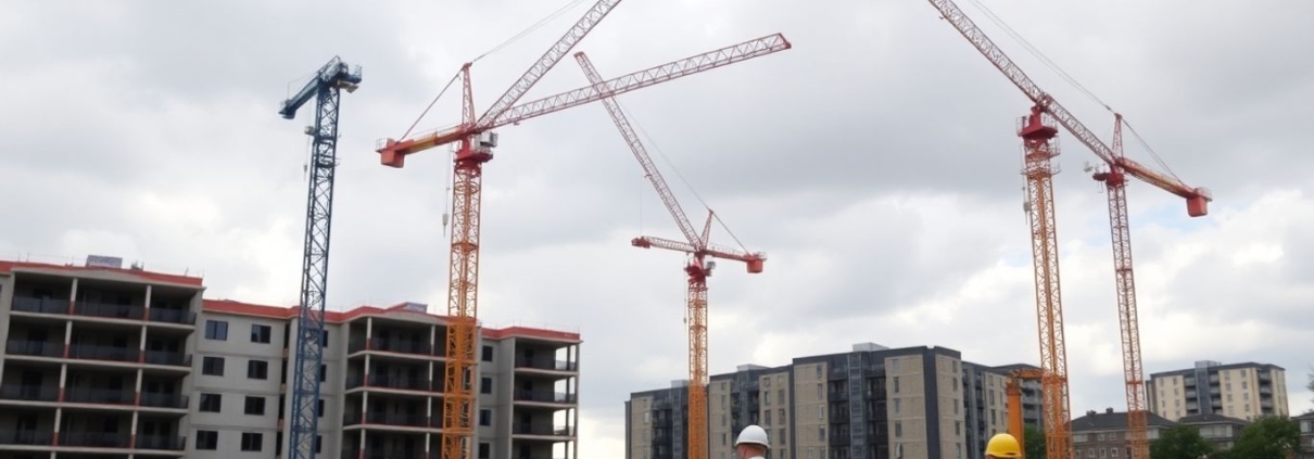 Croydon housing site with cranes and workers resuming construction.
