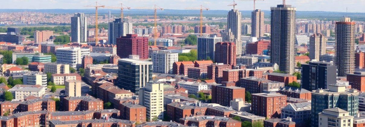 Birmingham Ladywood skyline with new housing developments.