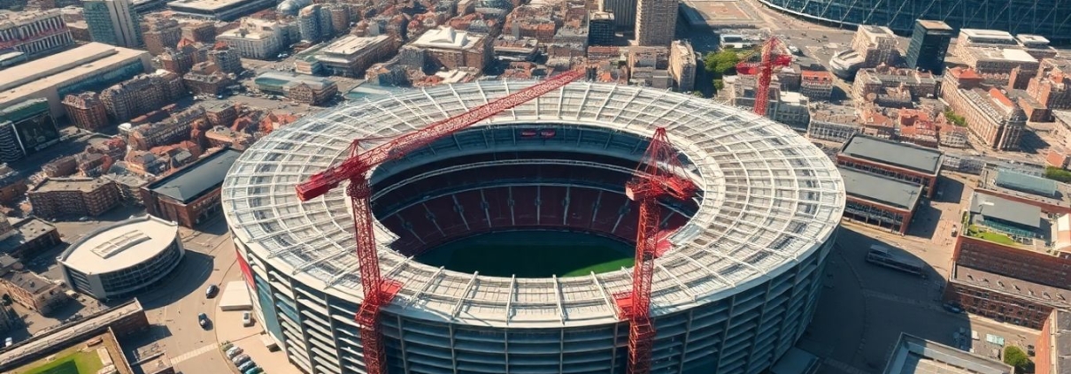 Emirates Stadium expansion construction aerial view