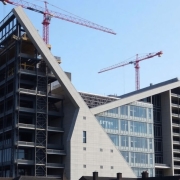 New leisure centre construction altering Trowbridge town skyline.