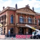 Wolverhampton police station under renovation with scaffolding.