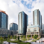 Modern Bayswater mixed-use development with cranes and buildings.