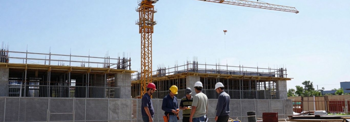 Construction workers at Southampton Sports Centre development.