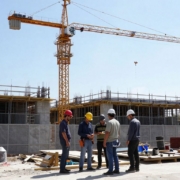 Construction workers at Southampton Sports Centre development.