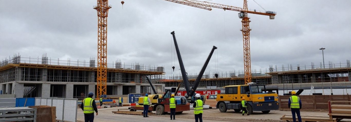 Bristol Airport terminal expansion construction site with cranes.