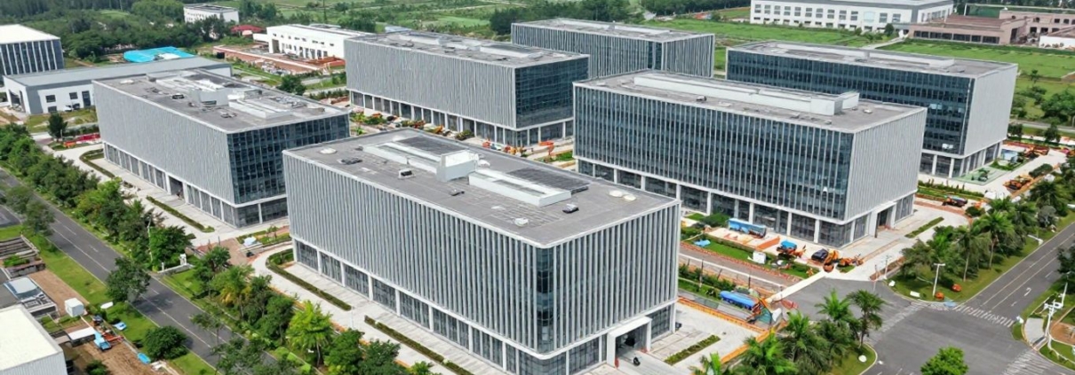 Modern green industrial park construction site in Cheadle.