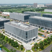 Modern green industrial park construction site in Cheadle.